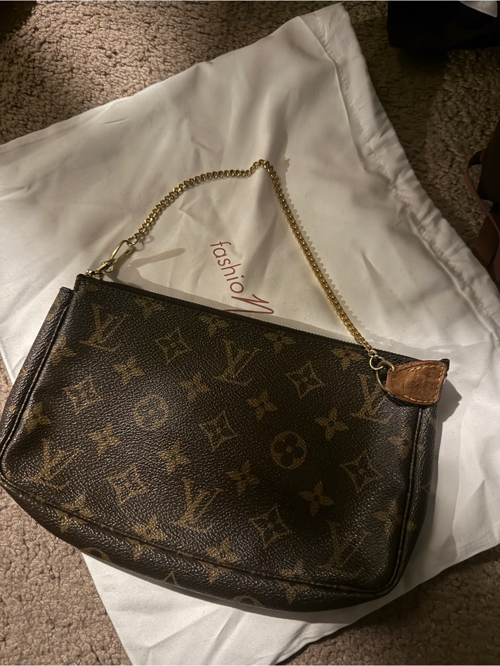 Louis Vuitton Brown Monogram Clutch with Gold Chain